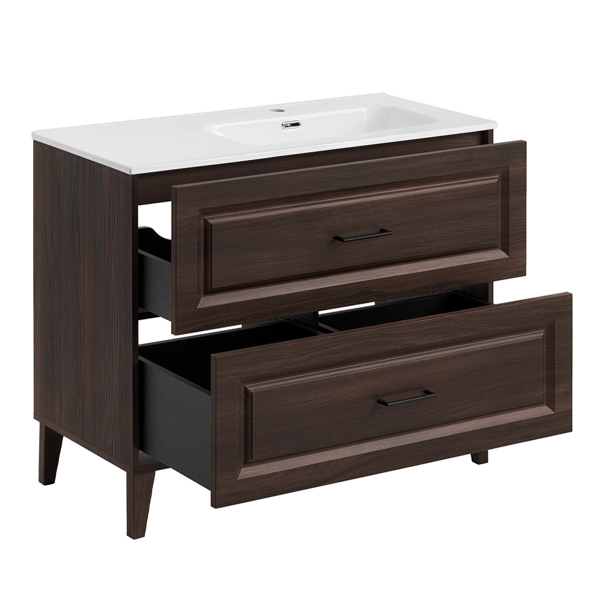 Ensemble meuble simple vasque encastrée droite 100cm et armoire miroir Moka Bois foncé - vue 3