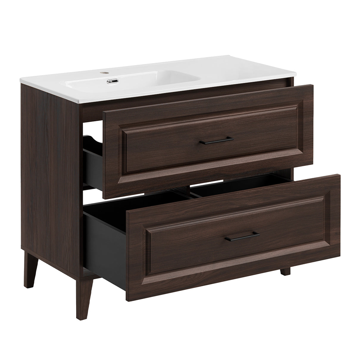 Ensemble meuble simple vasque encastrée gauche 100cm et armoire miroir Moka Bois foncé - vue 3