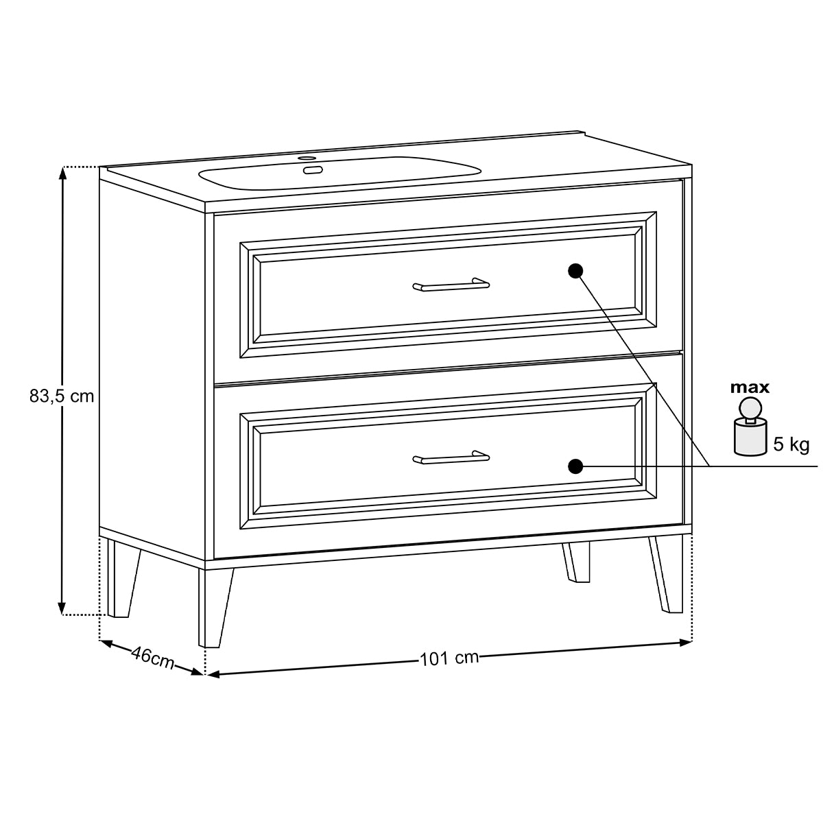 Meuble simple vasque encastrée gauche 100cm Moka Bois foncé - vue 7
