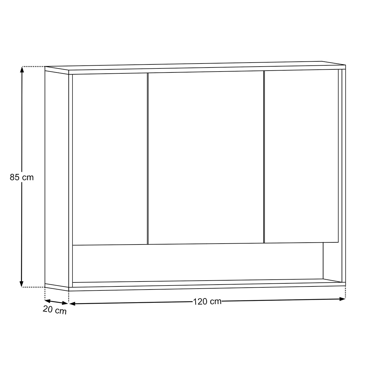 Miroir armoire murale 3 portes 120cm Moka Bois foncé - vue 8