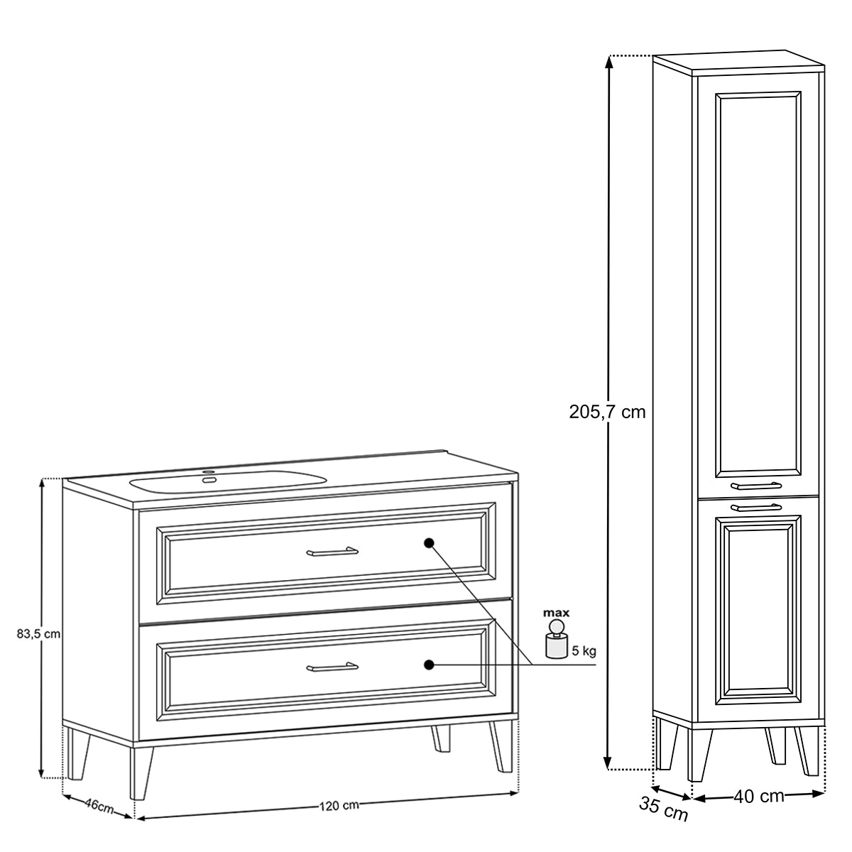Ensemble meuble simple vasque encastrée droite 120cm et colonne Moka Bois foncé - vue 11