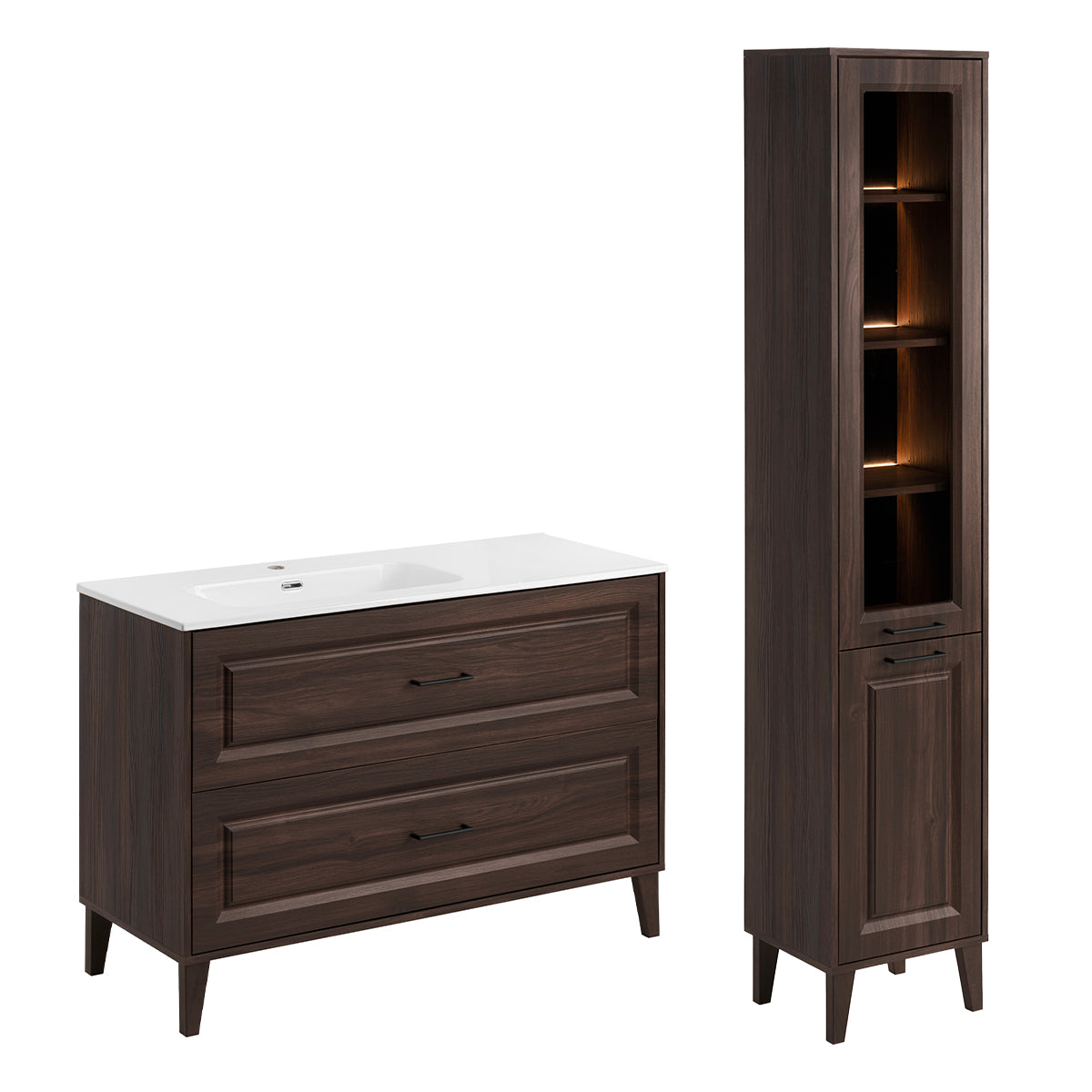 Ensemble meuble simple vasque encastrée gauche 120cm et colonne Moka Bois foncé - vue 2