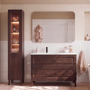 Ensemble meuble simple vasque encastrée gauche 120cm et colonne Moka Bois foncé