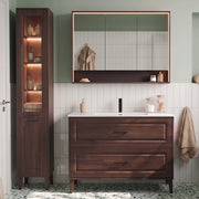 Ensemble meuble simple vasque encastrée 120cm colonne et armoire miroir Moka Bois foncé
