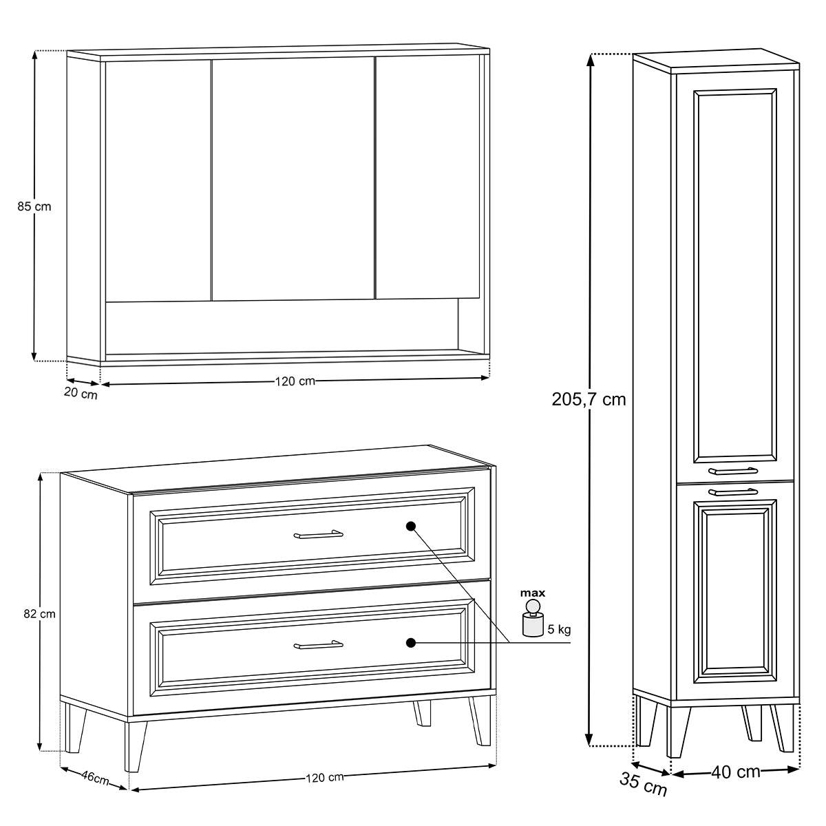 Ensemble meuble simple vasque encastrée 120cm colonne et armoire miroir Moka Bois foncé - vue 13