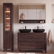 Ensemble meuble double vasque 120cm colonne et armoire miroir Moka Bois foncé