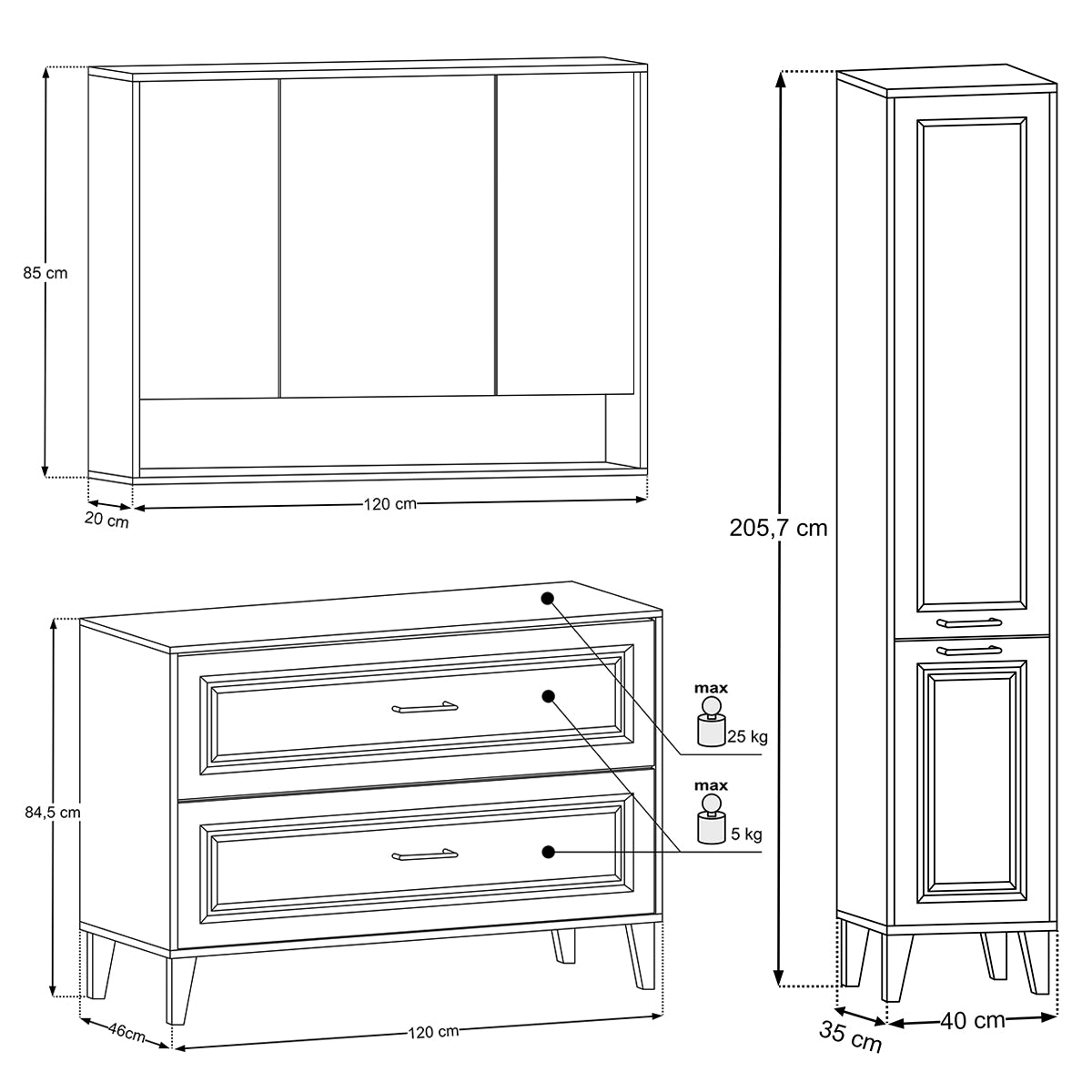 Ensemble meuble double vasque 120cm colonne et armoire miroir Moka Bois foncé - vue 13