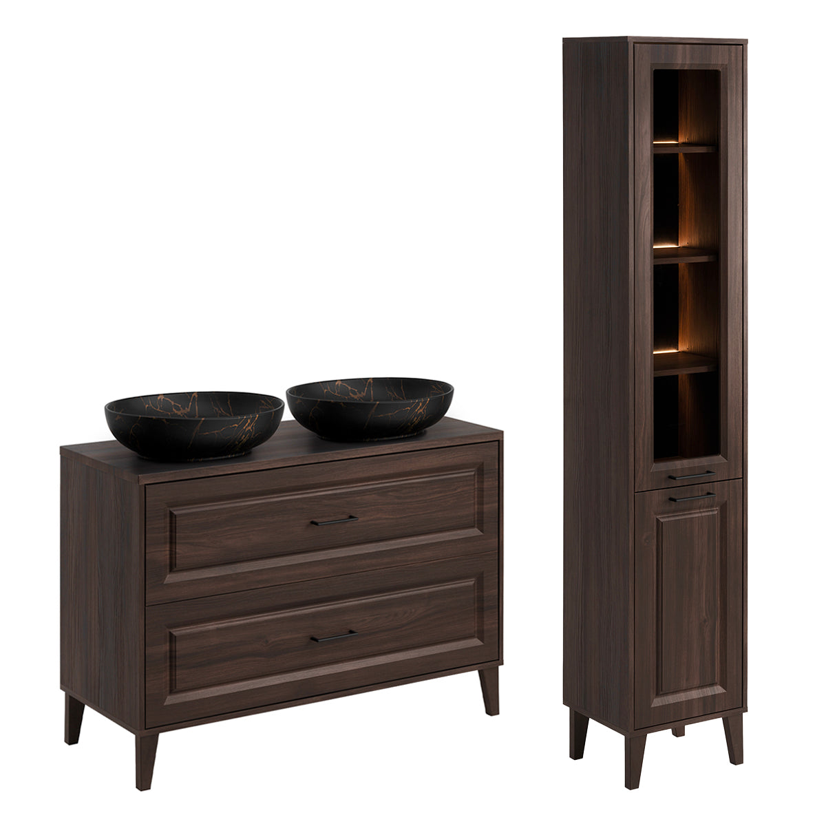 Ensemble meuble double vasque 120cm et colonne Moka Bois foncé - vue 2