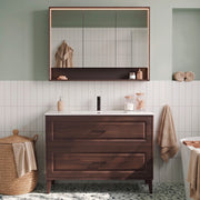 Ensemble meuble simple vasque encastrée 120cm et armoire miroir Moka Bois foncé