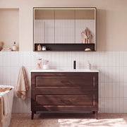 Ensemble meuble simple vasque encastrée droite 120cm et armoire miroir Moka Bois foncé