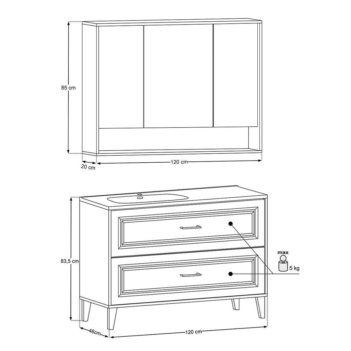Ensemble meuble simple vasque encastrée gauche 120cm et armoire miroir Moka Bois foncé - vue 13