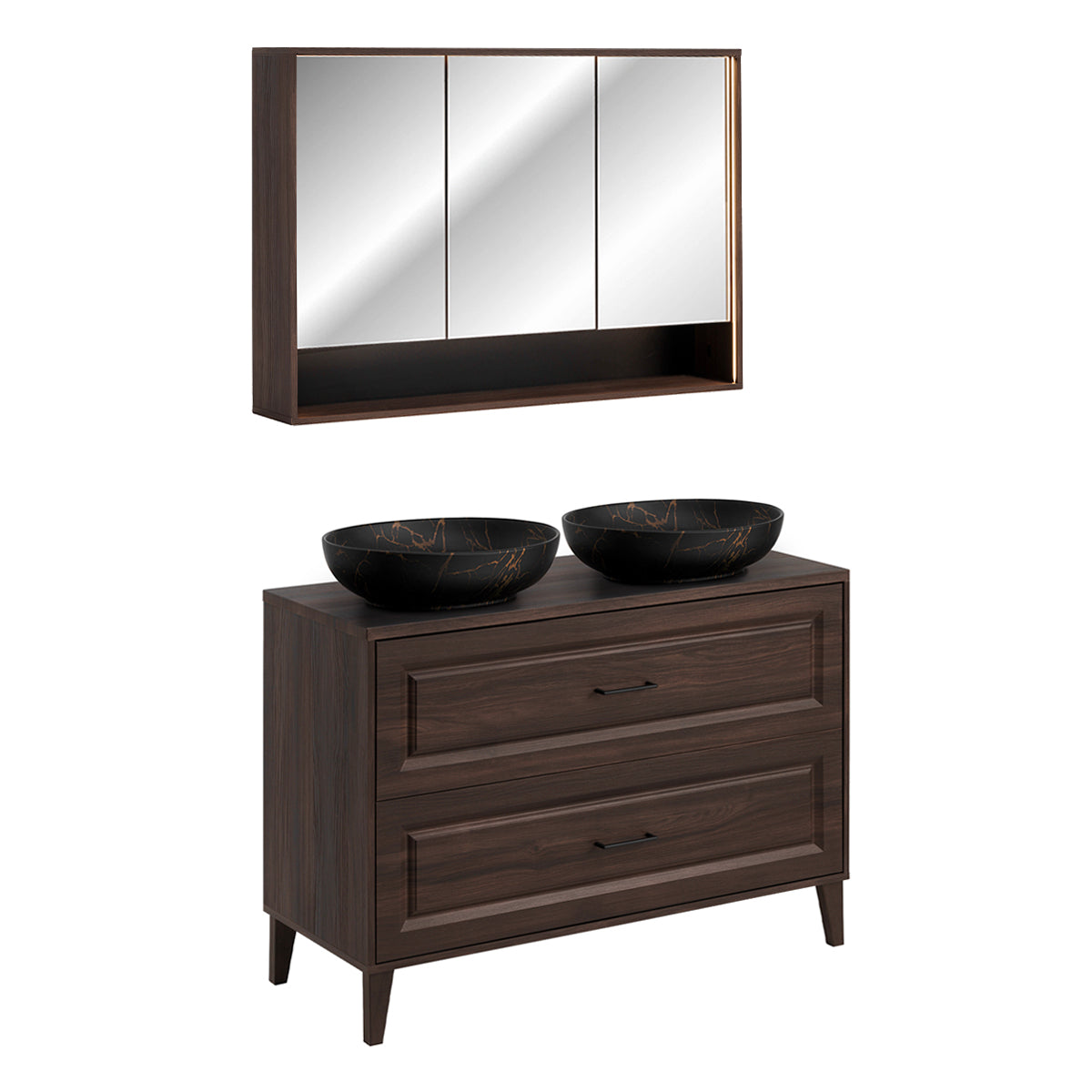 Ensemble meuble double vasque 120cm et armoire miroir Moka Bois foncé - vue 2