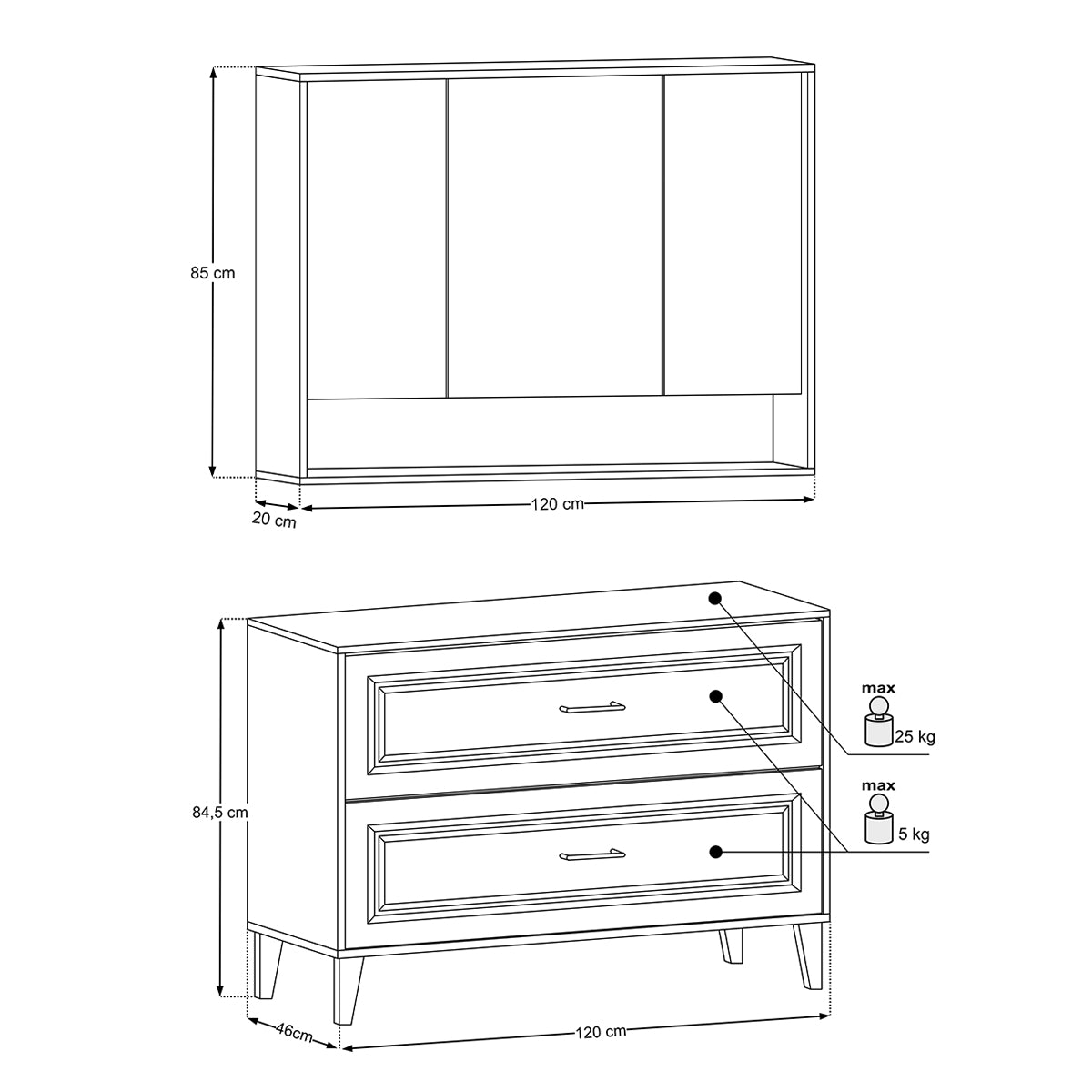 Ensemble meuble double vasque 120cm et armoire miroir Moka Bois foncé - vue 13