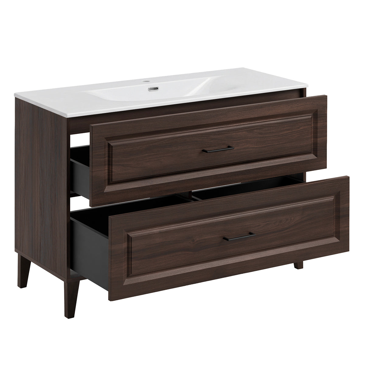 Ensemble meuble simple vasque encastrée 120cm colonne et armoire miroir Moka Bois foncé - vue 3