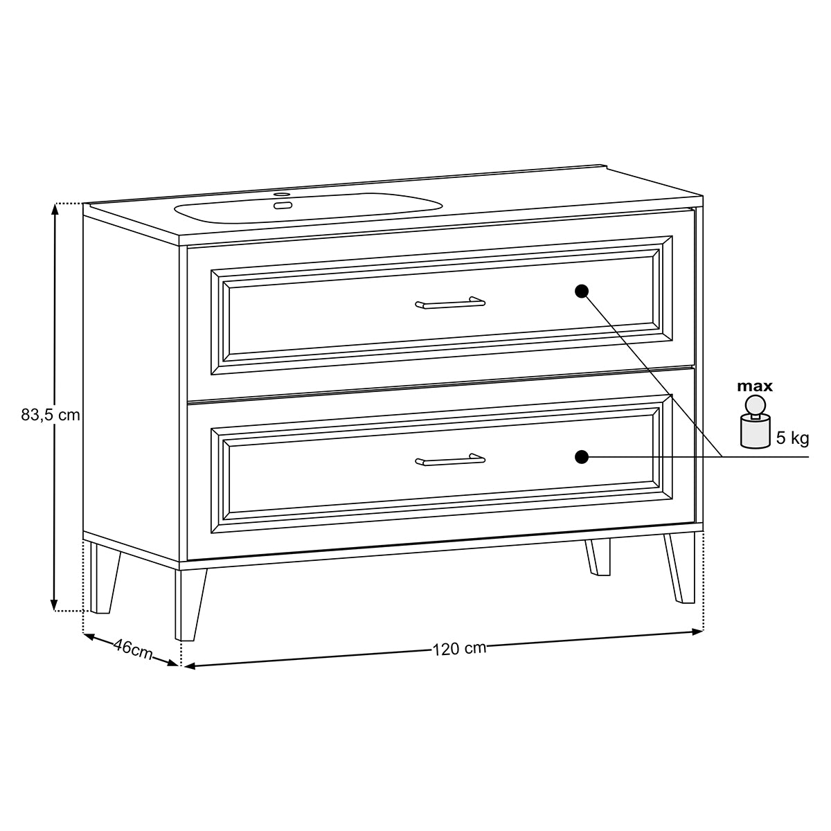 Meuble simple vasque encastrée droite 120cm Moka Bois foncé - vue 9