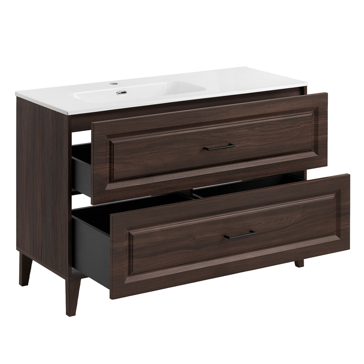 Ensemble meuble simple vasque encastrée gauche 120cm colonne et armoire miroir Moka Bois foncé - vue 4