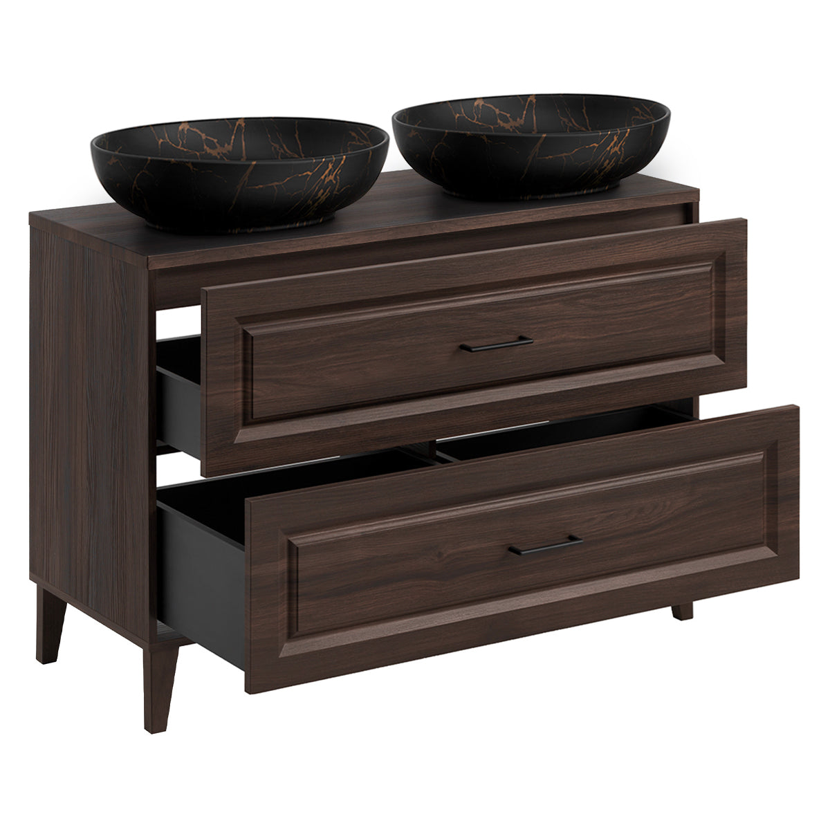 Ensemble meuble double vasque 120cm colonne et armoire miroir Moka Bois foncé - vue 3