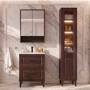 Ensemble meuble simple vasque encastrée 60cm colonne et armoire miroir Moka Bois foncé