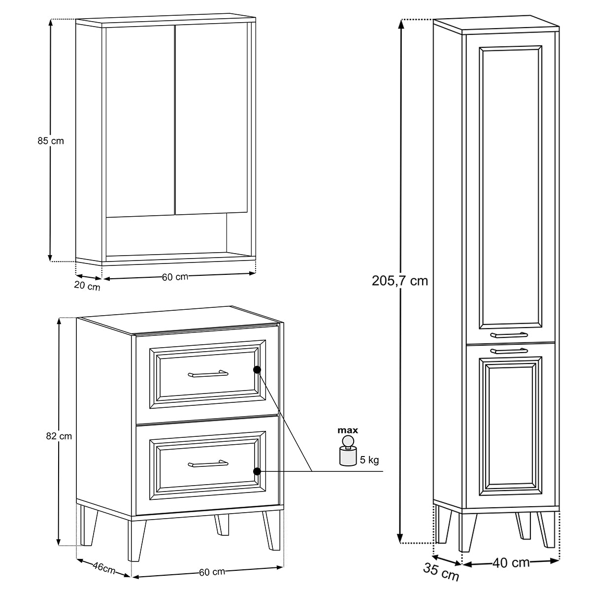 Ensemble meuble simple vasque encastrée 60cm colonne et armoire miroir Moka Bois foncé - vue 9