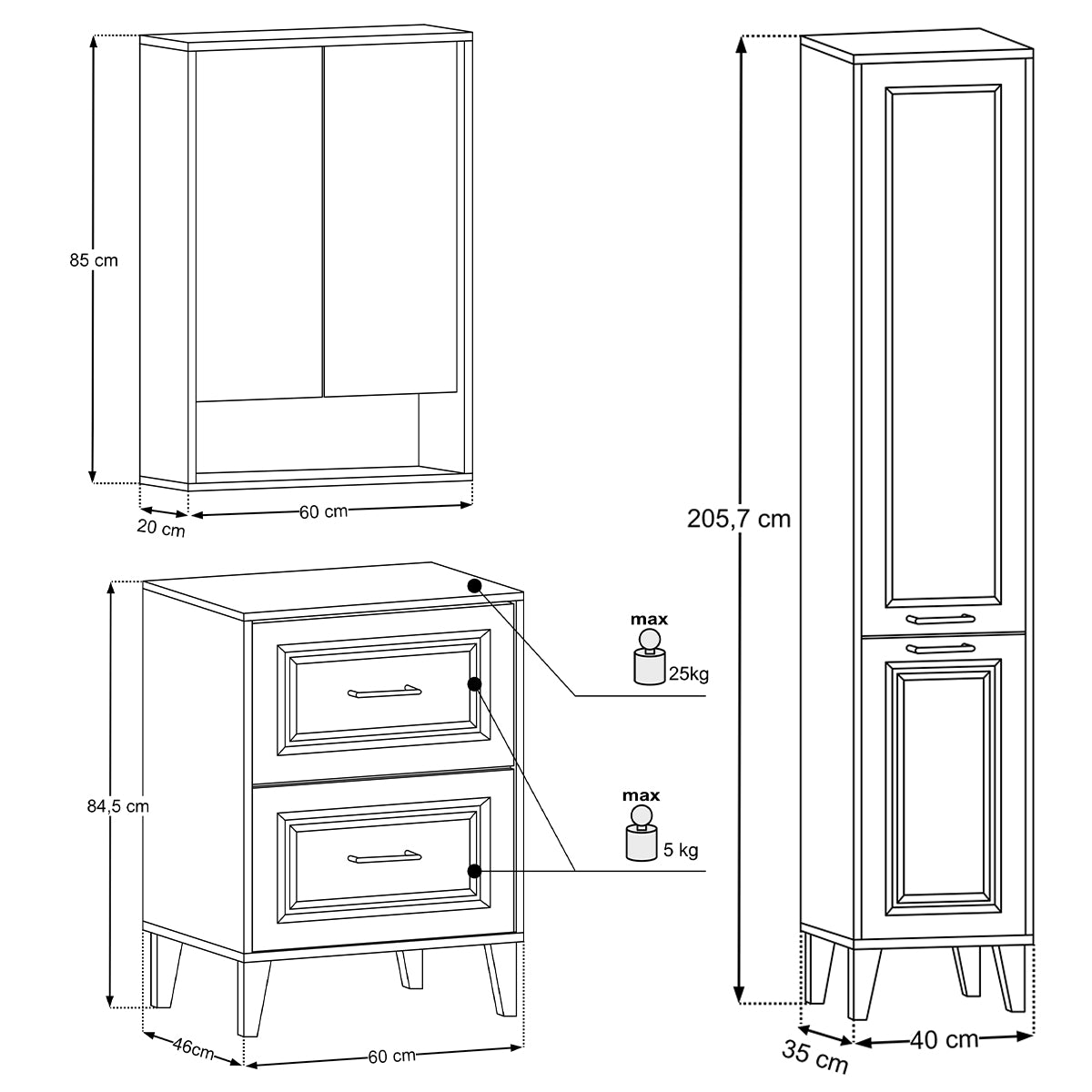 Ensemble meuble simple vasque 60cm colonne et armoire miroir Moka Bois foncé - vue 10