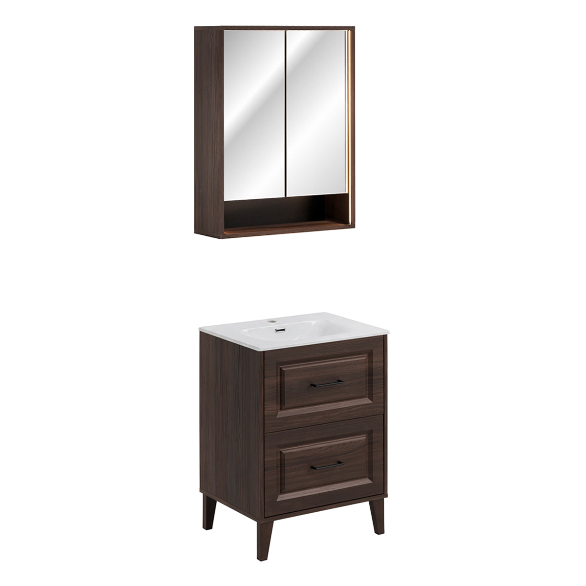 Ensemble meuble simple vasque encastrée 60cm et armoire miroir Moka Bois foncé - vue 2