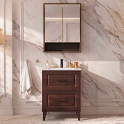 Ensemble meuble simple vasque encastrée 60cm et armoire miroir Moka Bois foncé