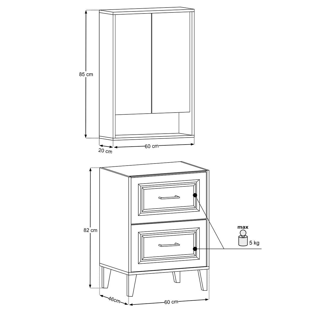 Ensemble meuble simple vasque encastrée 60cm et armoire miroir Moka Bois foncé - vue 9