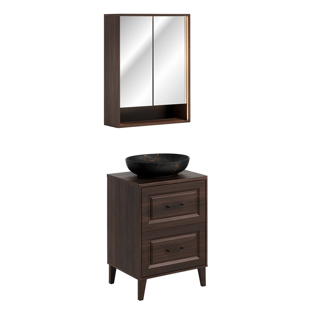 Ensemble meuble simple vasque 60cm et armoire miroir Moka Bois foncé - vue 2