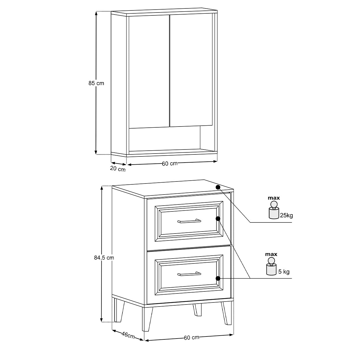 Ensemble meuble simple vasque 60cm et armoire miroir Moka Bois foncé - vue 9