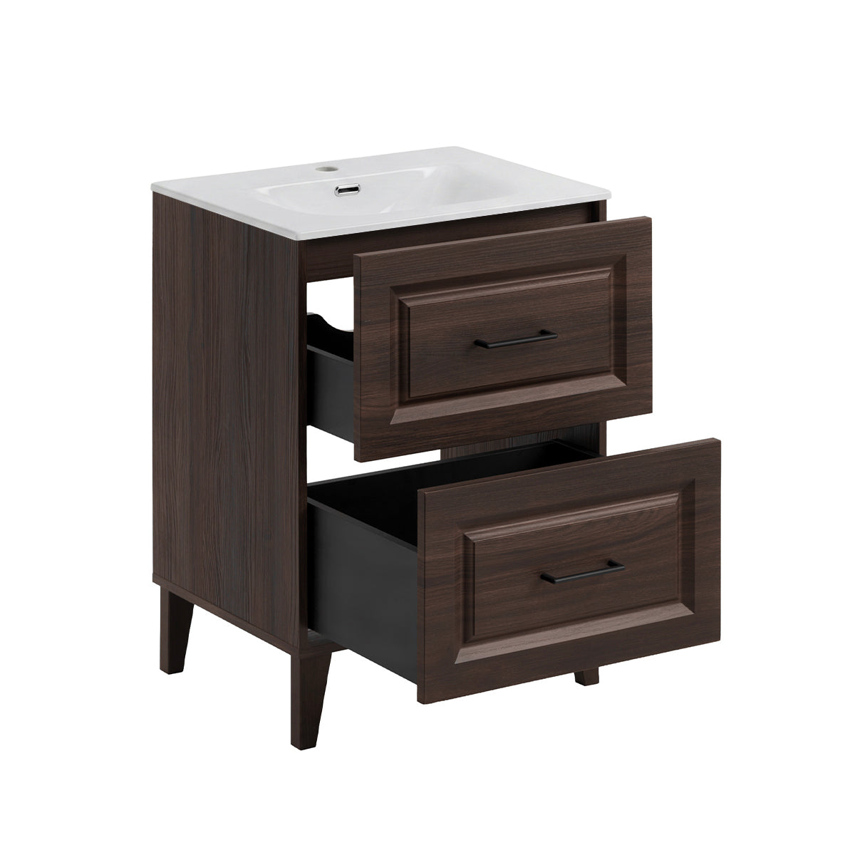 Ensemble meuble simple vasque encastrée 60cm colonne et armoire miroir Moka Bois foncé - vue 3