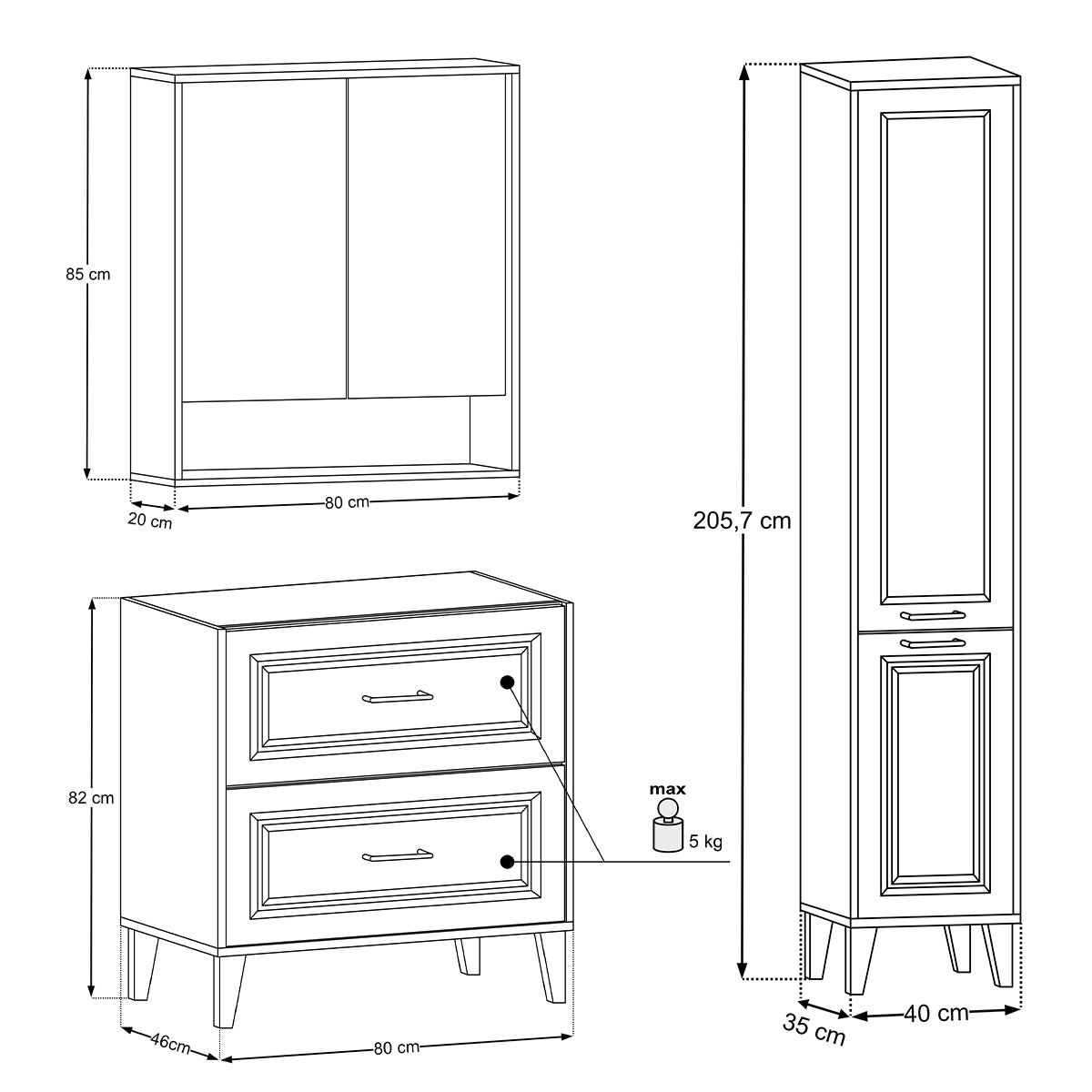 Ensemble meuble simple vasque encastrée 80cm colonne et armoire miroir Moka Bois foncé - vue 13