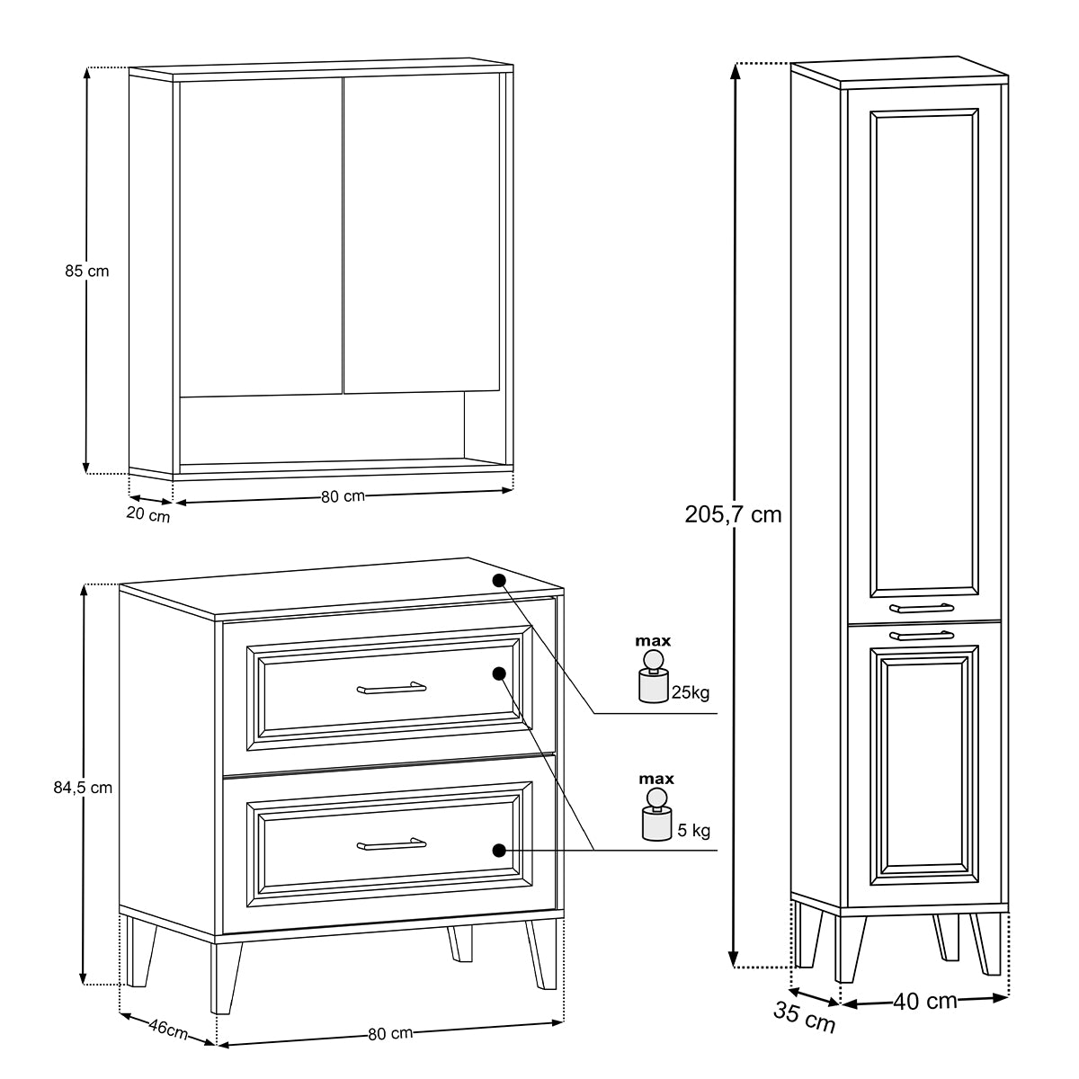 Ensemble meuble simple vasque 80cm colonne et armoire miroir Moka Bois foncé - vue 13