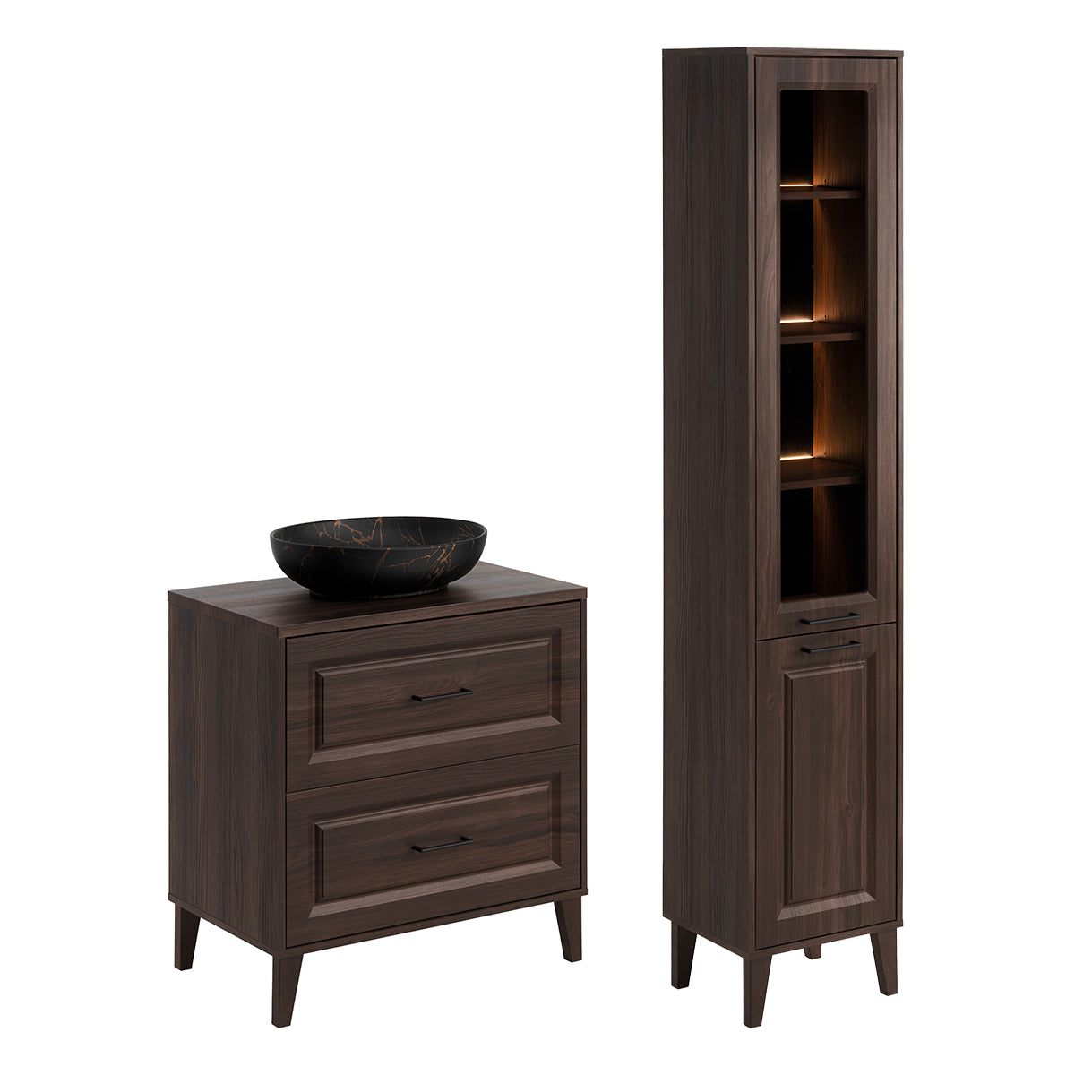 Ensemble meuble simple vasque 80cm et colonne Moka Bois foncé - vue 2