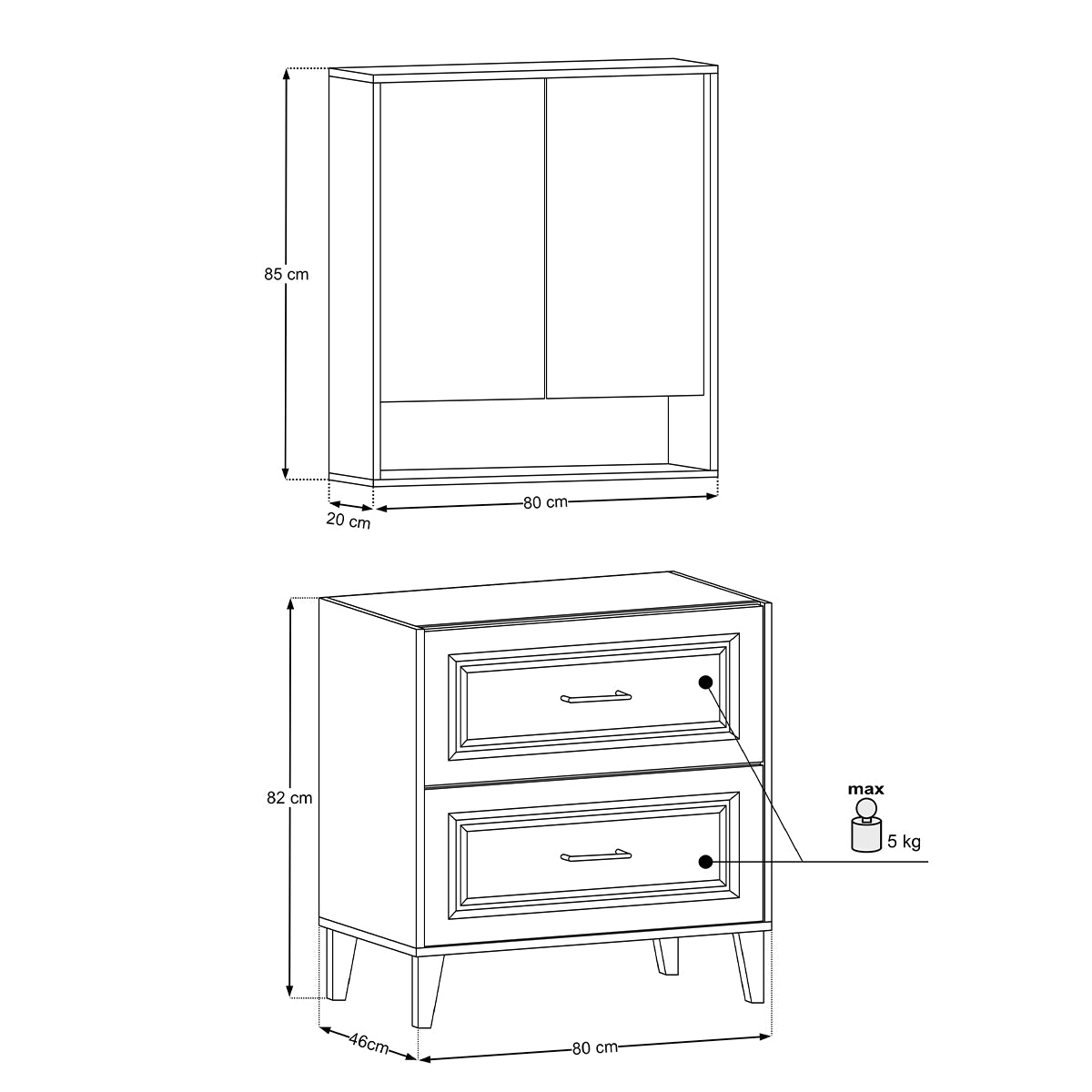 Ensemble meuble simple vasque encastrée 80cm et armoire miroir Moka Bois foncé - vue 12