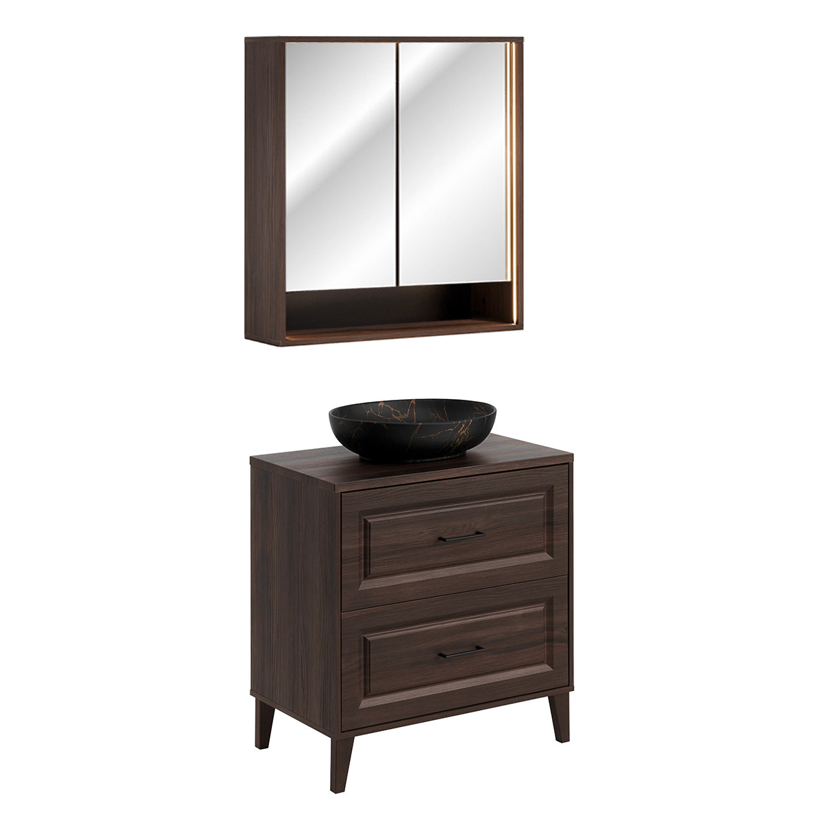 Ensemble meuble simple vasque 80cm et armoire miroir Moka Bois foncé - vue 2
