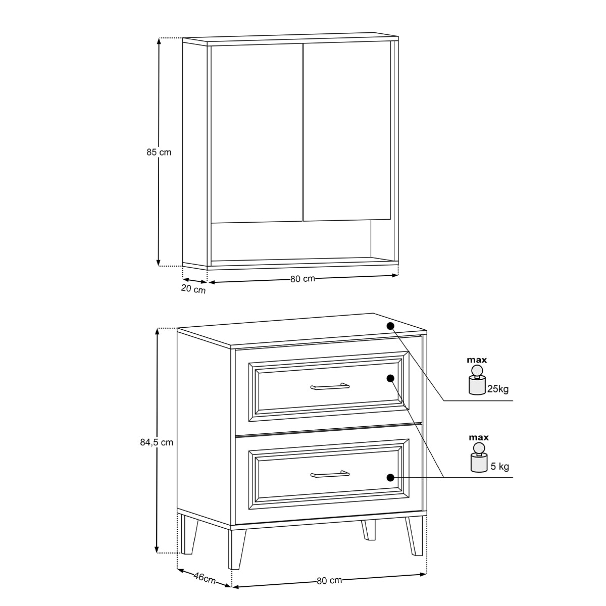 Ensemble meuble simple vasque 80cm et armoire miroir Moka Bois foncé - vue 10