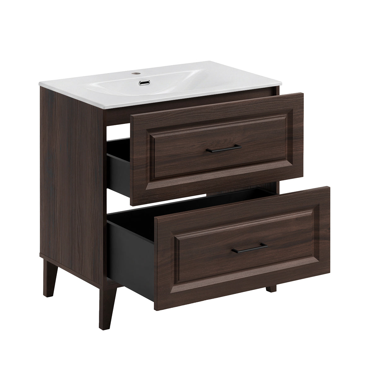 Ensemble meuble simple vasque encastrée 80cm colonne et armoire miroir Moka Bois foncé - vue 3