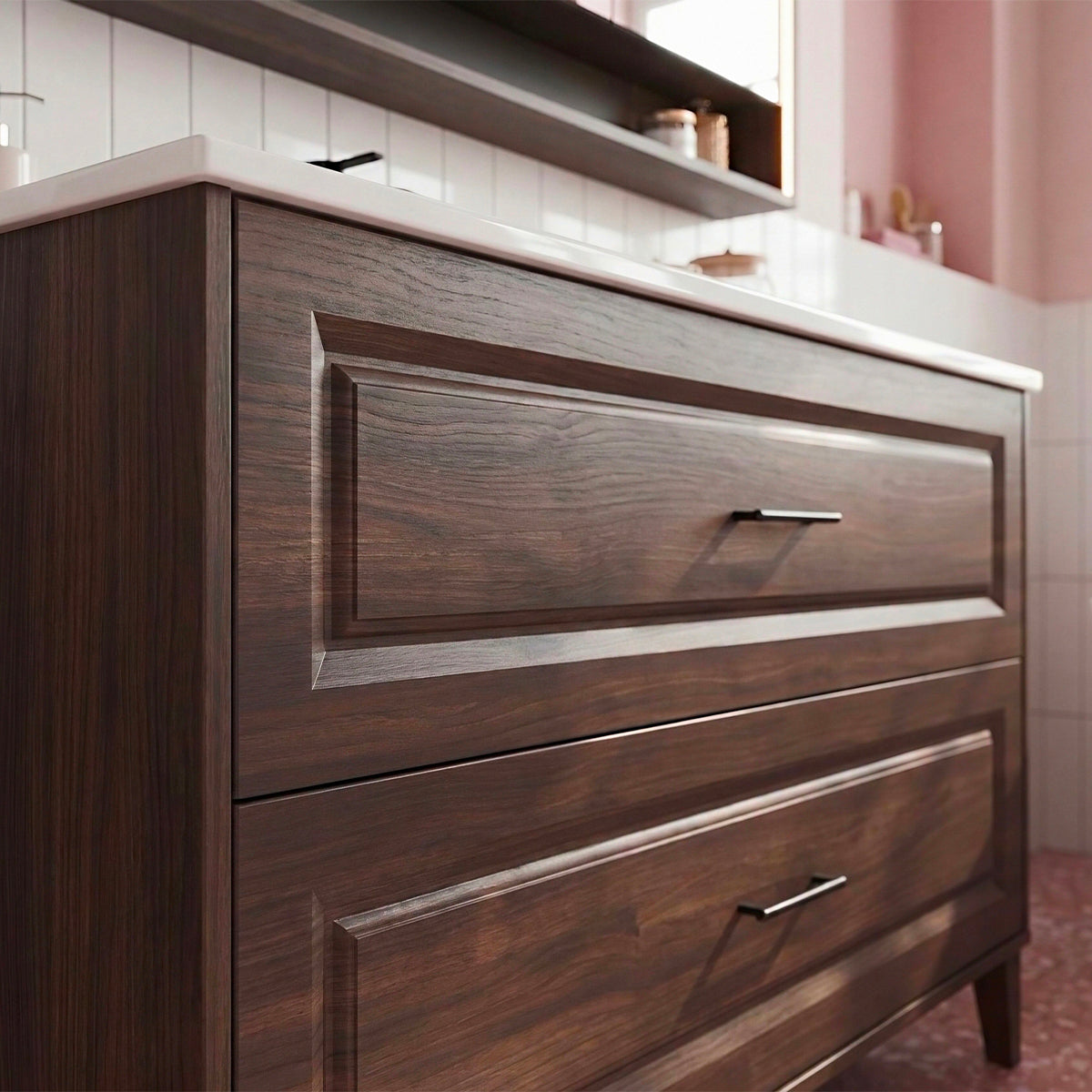 Ensemble meuble simple vasque encastrée 120cm et armoire miroir Moka Bois foncé - vue 8