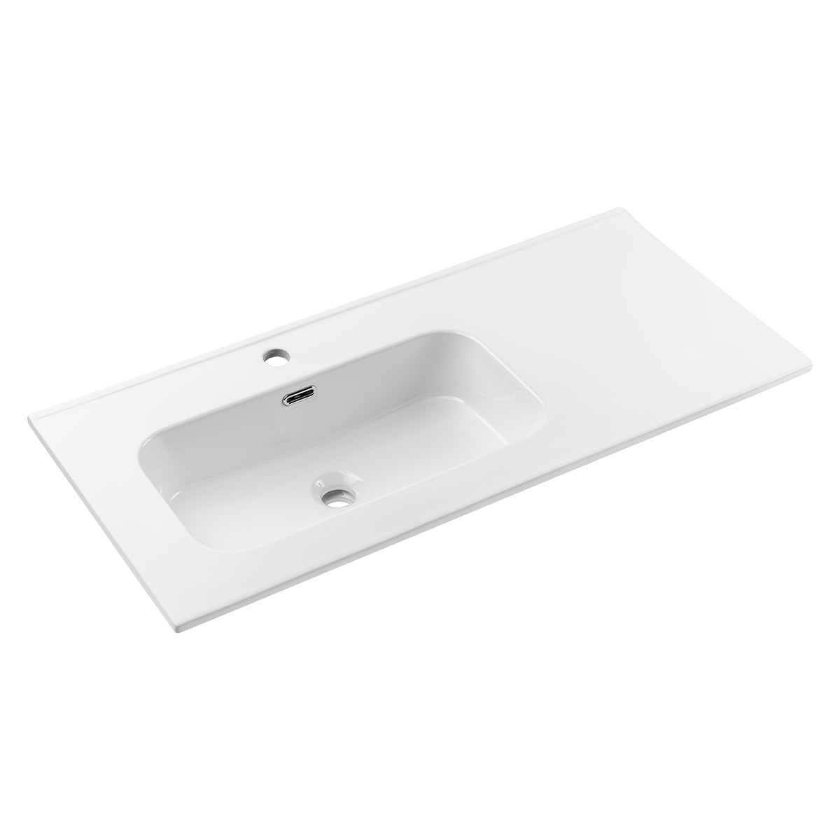 Ensemble meuble simple vasque encastrée gauche 100cm et colonne Moka Bois foncé - vue 10