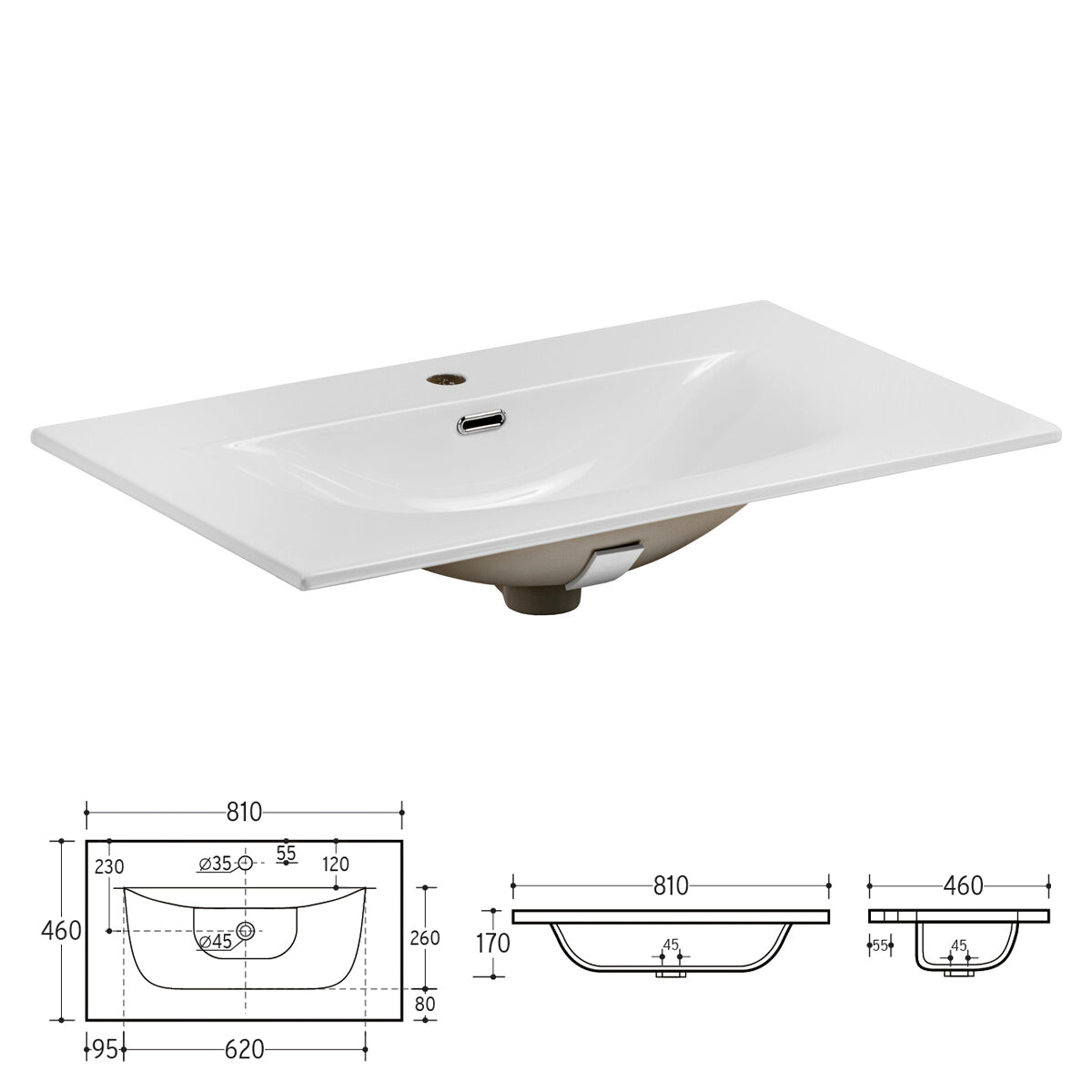Ensemble meuble simple vasque encastrée 80cm colonne et armoire miroir Moka Bois foncé - vue 12