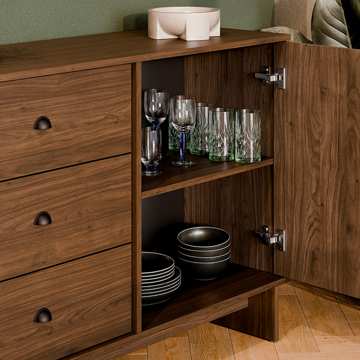 Buffet 1 porte 3 tiroirs Riyo Bois foncé - vue 8