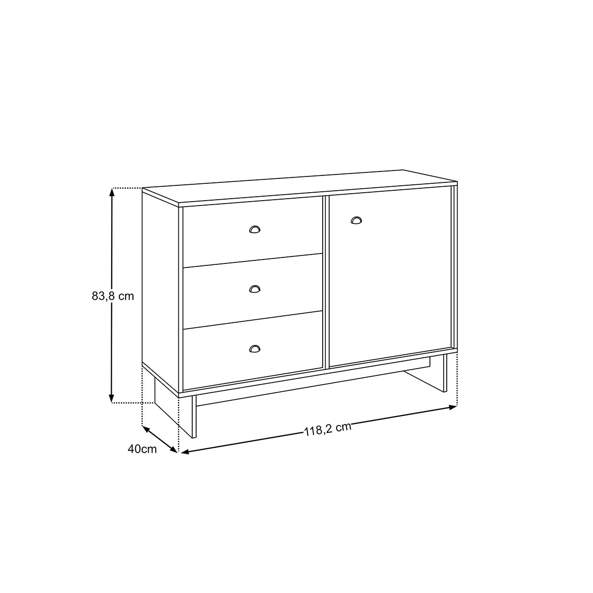 Buffet 1 porte 3 tiroirs Riyo Bois foncé - vue 10