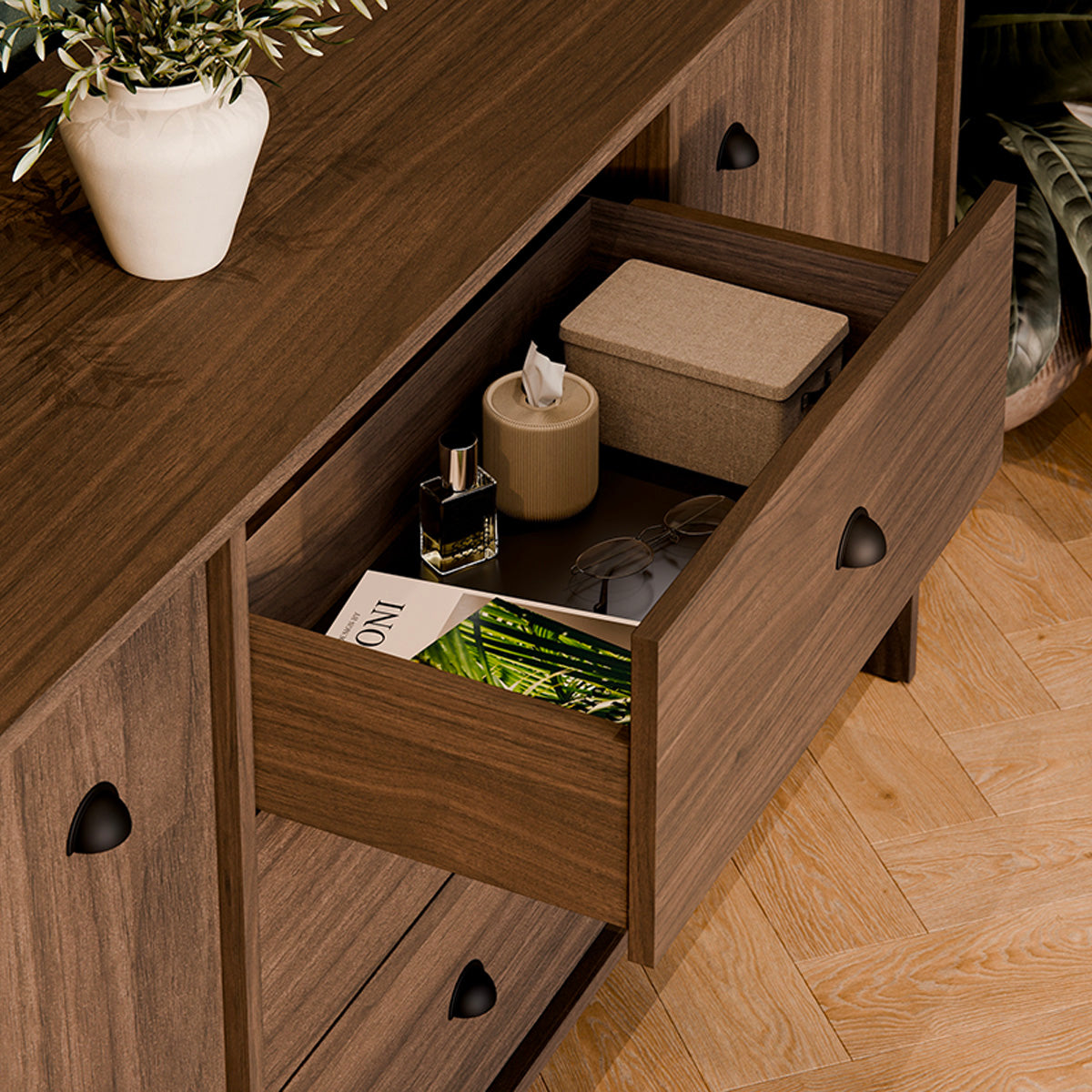 Buffet 2 portes 3 tiroirs Riyo Bois foncé - vue 7