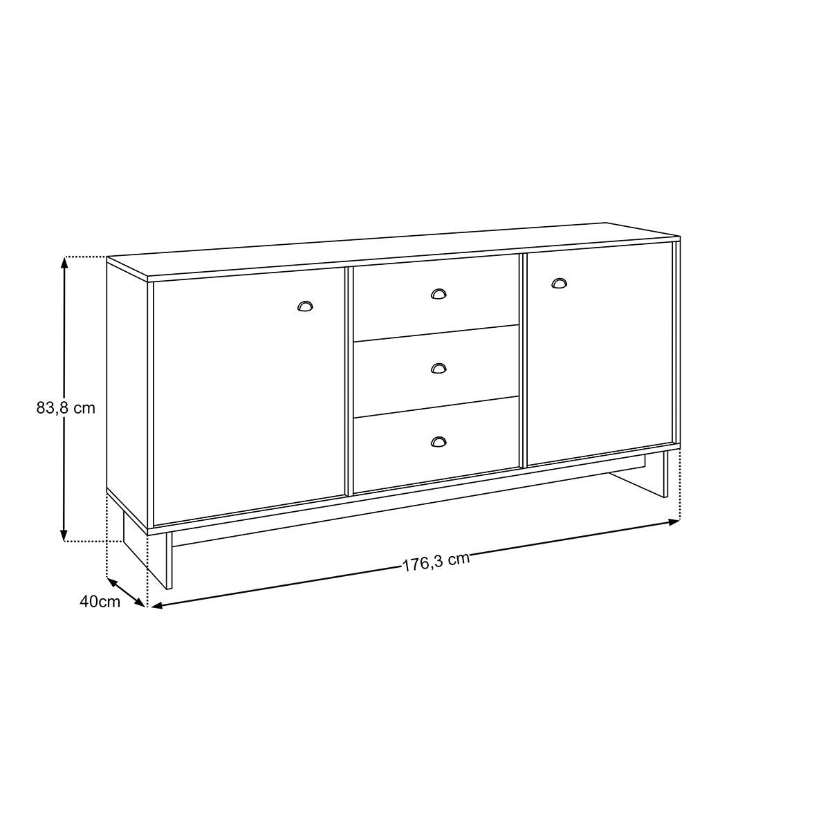 Buffet 2 portes 3 tiroirs Riyo Bois foncé - vue 10