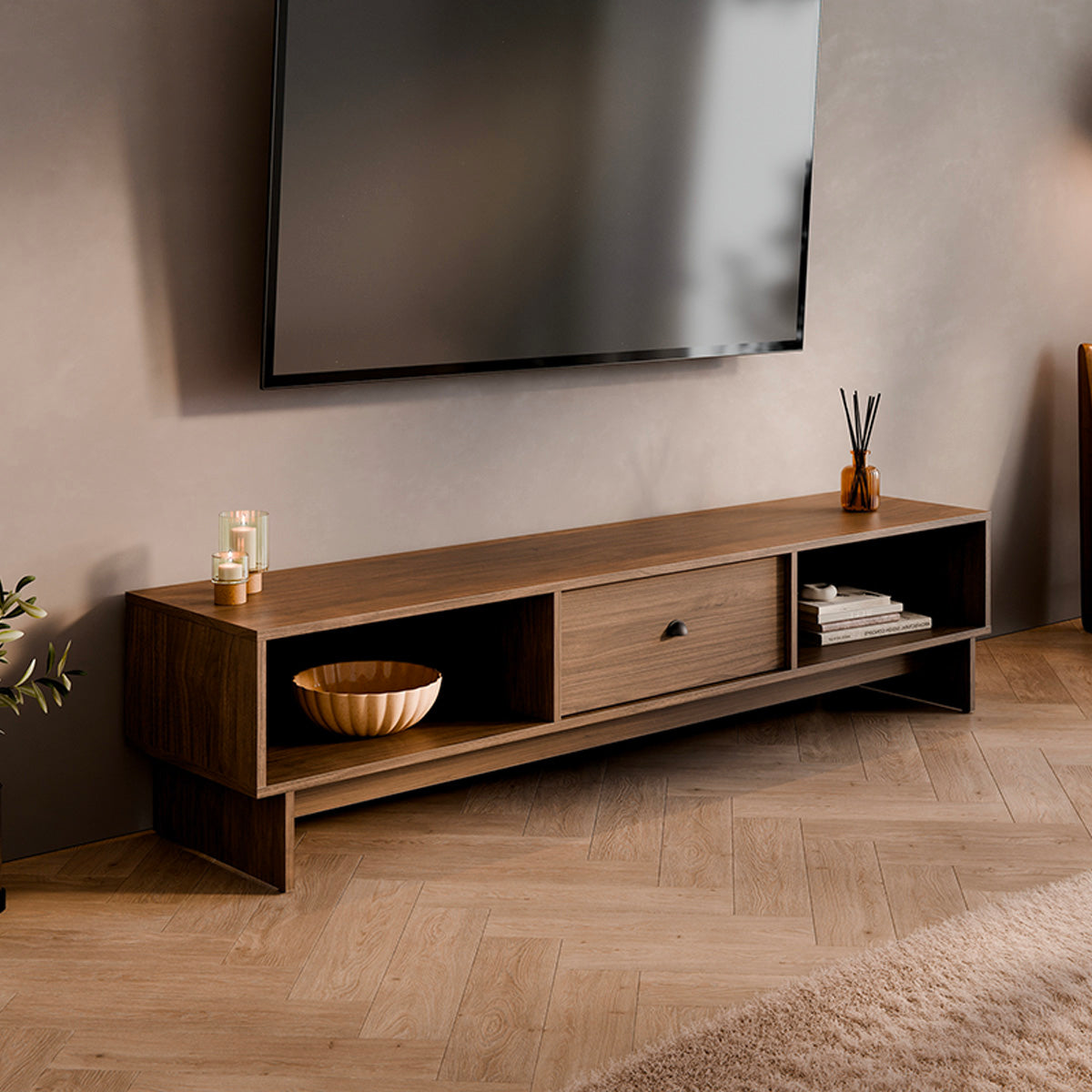 Meuble TV 1 tiroir 176 cm Riyo Bois foncé - vue 3