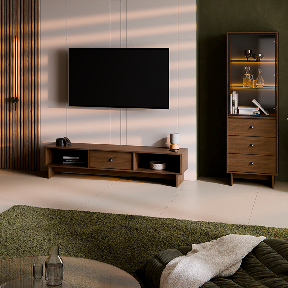 Meuble TV 1 tiroir 176 cm Riyo Bois foncé - vue 6