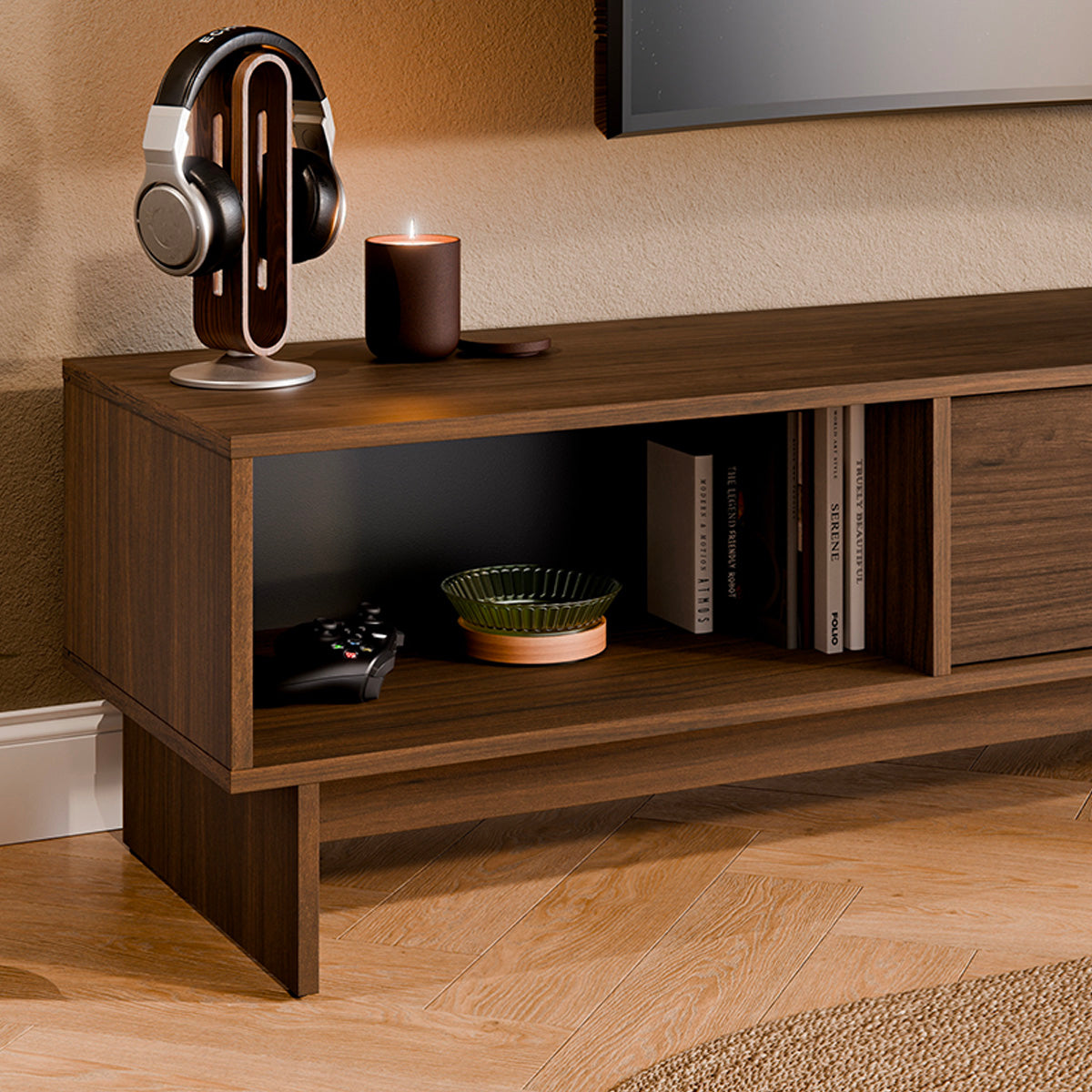 Meuble TV 1 tiroir 176 cm Riyo Bois foncé - vue 8