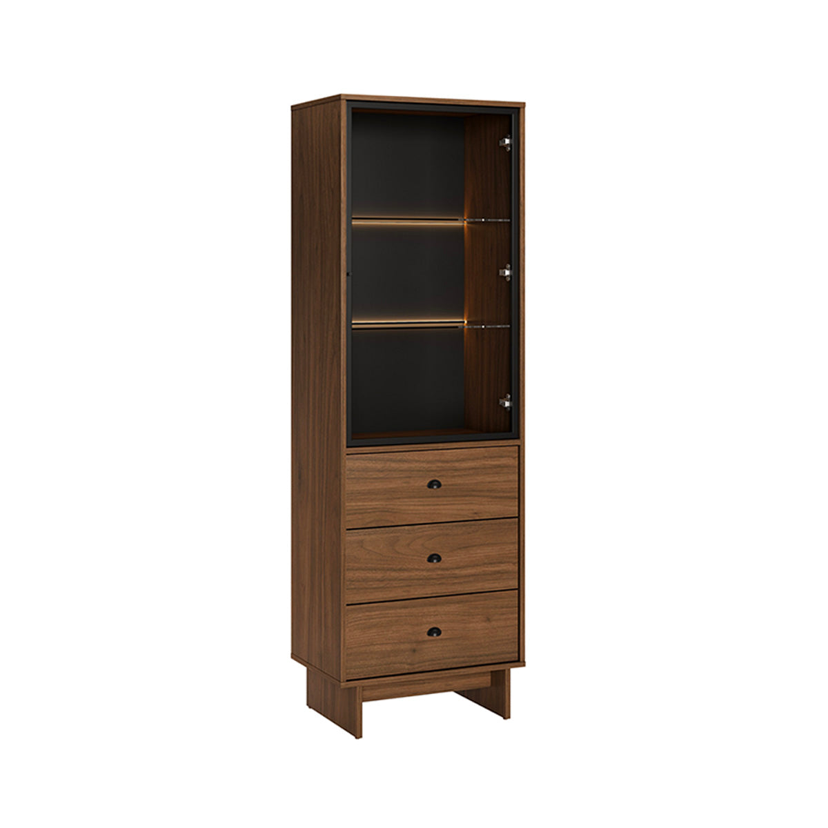Vitrine 1 porte 3 tiroirs Riyo Bois foncé