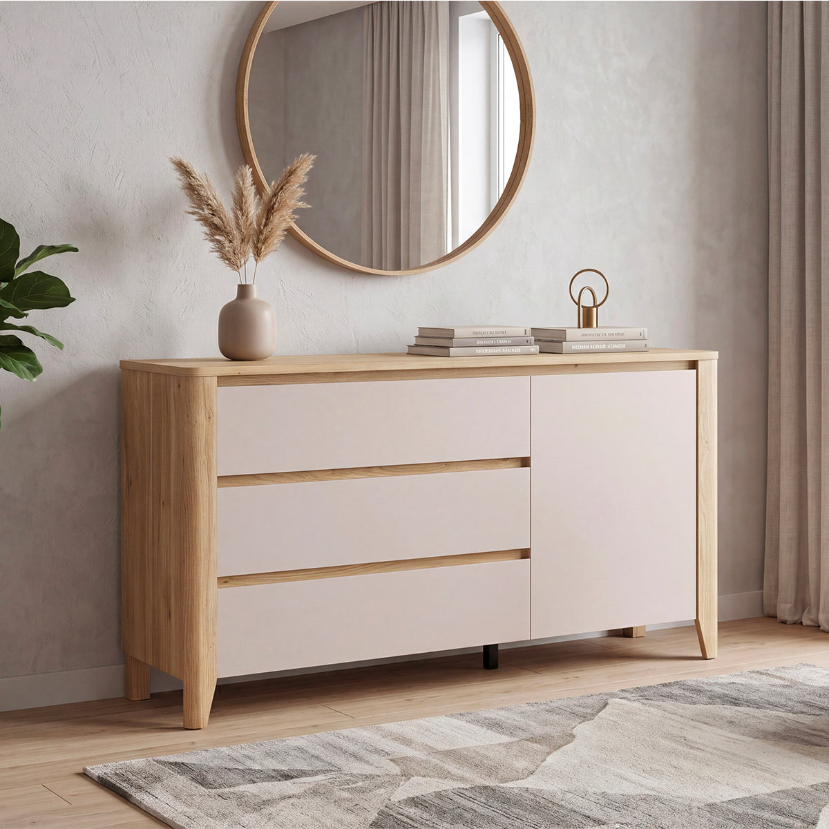 Commode 3 tiroirs 1 porte Samara Bois et Cachemire - vue 2