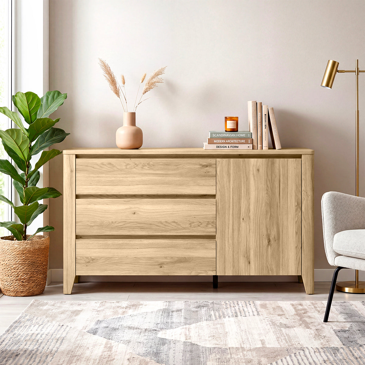 Commode 3 tiroirs 1 porte Samara Bois - vue 3